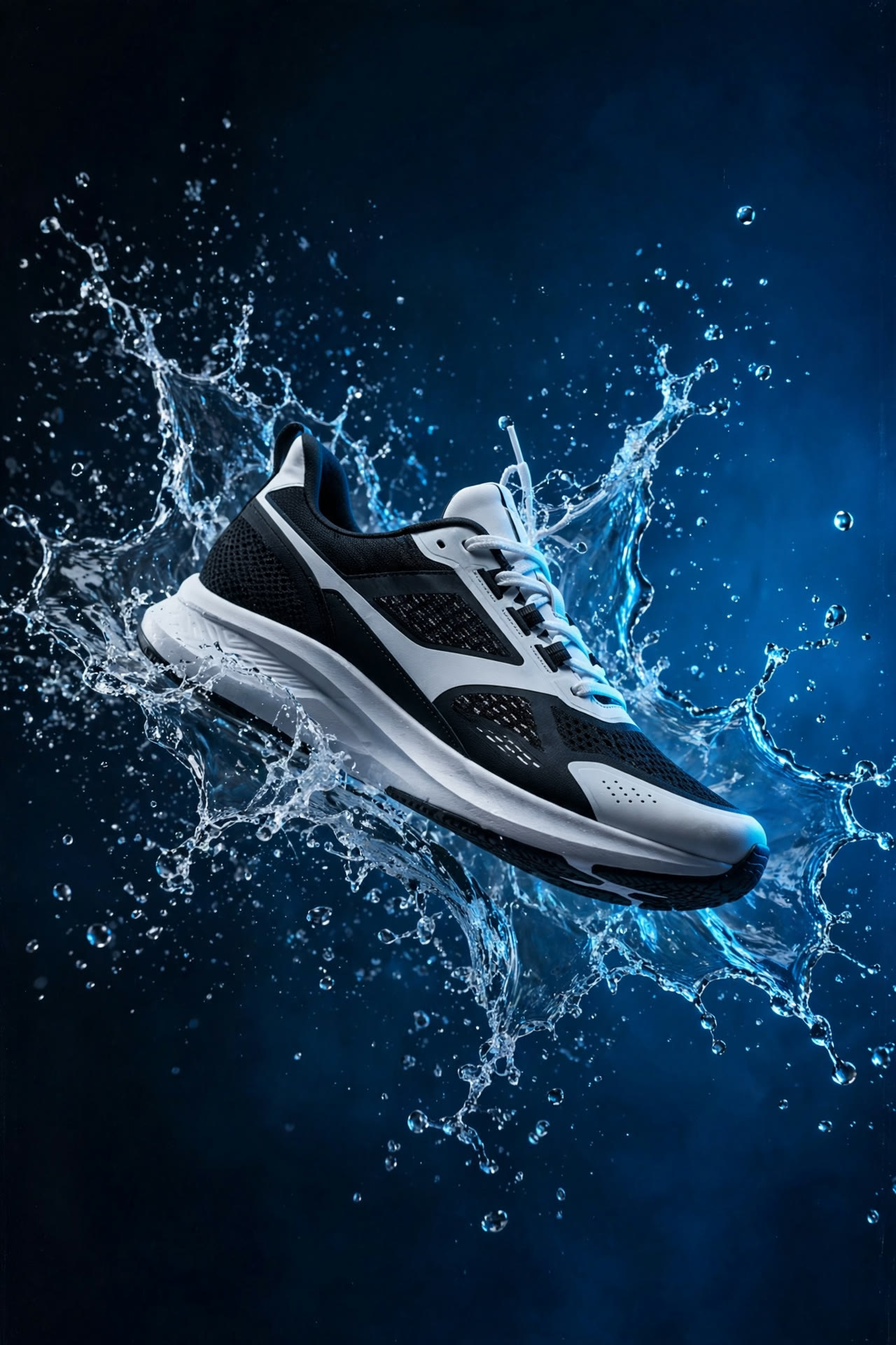 Sneaker product shot with a water splash